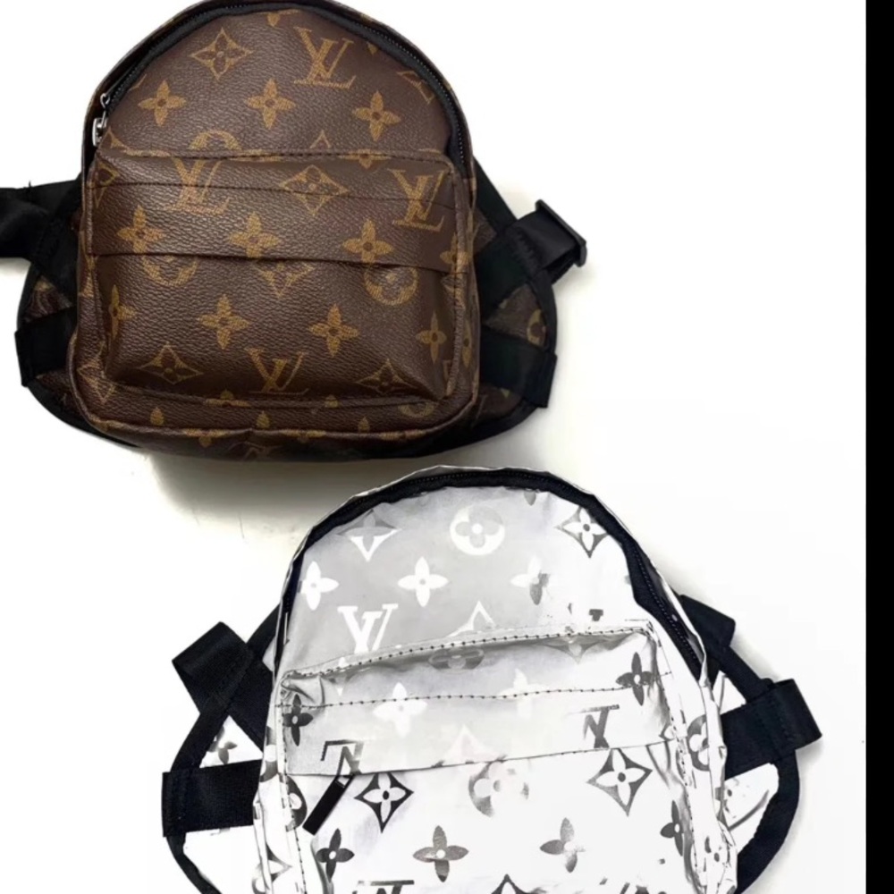 CHEWY VUITTON- 
Designer-Inspired Doggie Backpack -
Comes in brown or silver